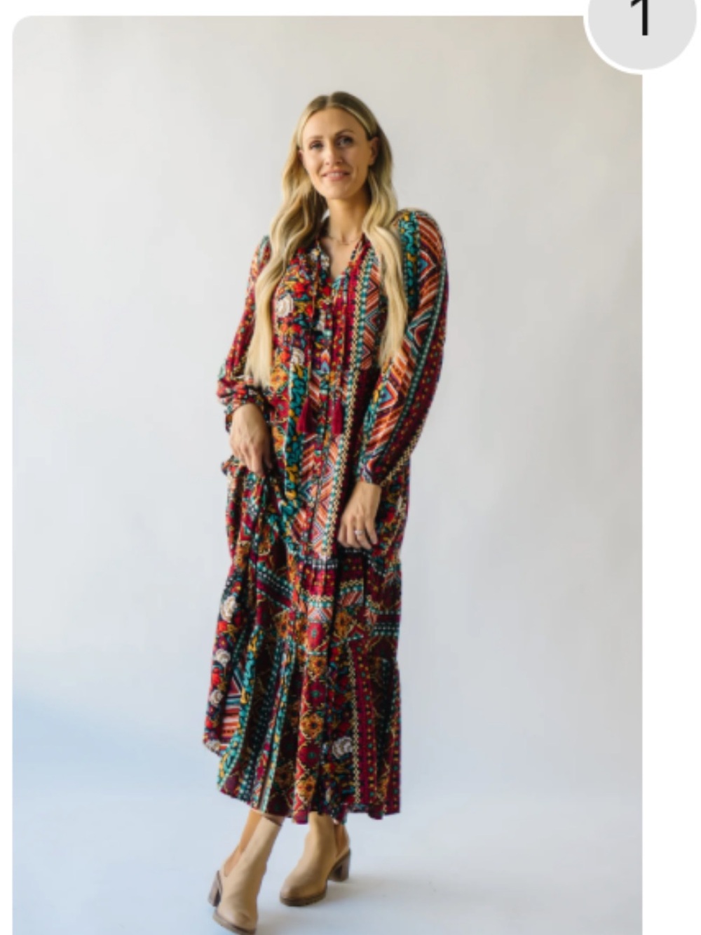 Dress Forum Red Multi-Print Boho Maxi Dress with Teal Accents